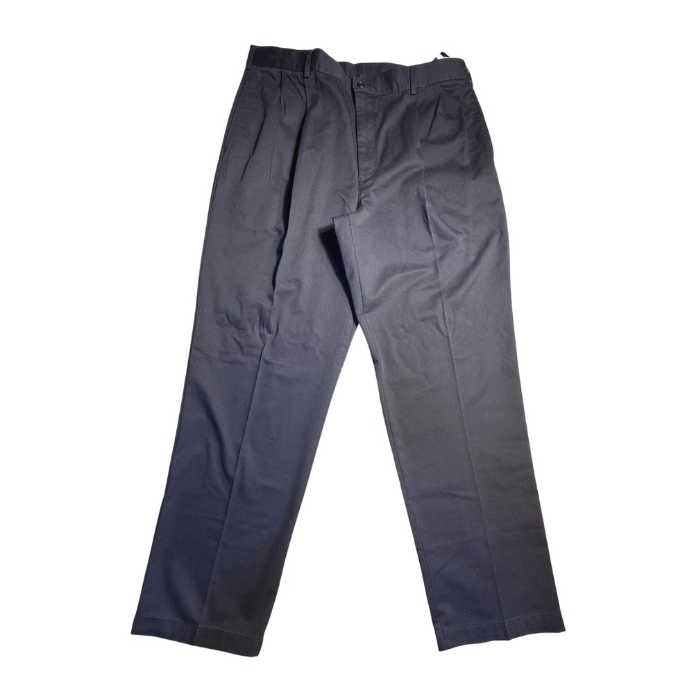 Lands End Mens 38x32 Black Carefree Chinos Double Pleated Cotton Pants New-2121‎